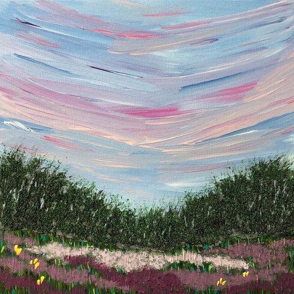 View to the Sky Acrylic Painting, Signed Art, 8x8